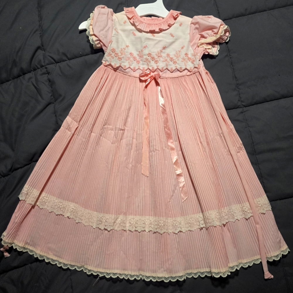 80s Vintage Pink Lace Trimmed Dress Toddle Time By JC Penney Size 2T